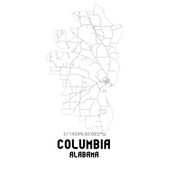 Columbia Alabama. US street map with black and white lines.