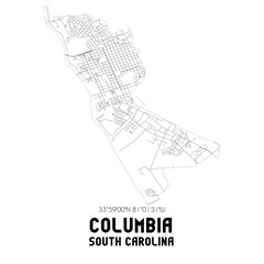Columbia South Carolina. US street map with black and white lines.