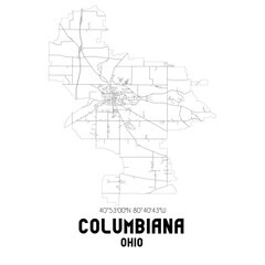 Columbiana Ohio. US street map with black and white lines.