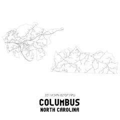 Columbus North Carolina. US street map with black and white lines.