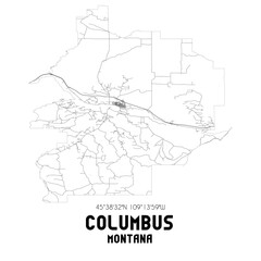 Fototapeta na wymiar Columbus Montana. US street map with black and white lines.