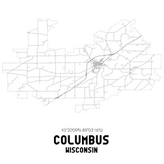 Columbus Wisconsin. US street map with black and white lines.
