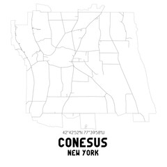 Conesus New York. US street map with black and white lines.