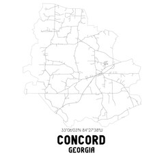 Concord Georgia. US street map with black and white lines.