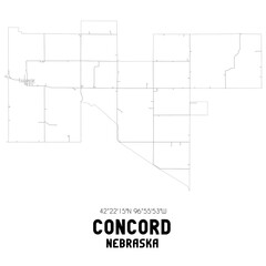 Concord Nebraska. US street map with black and white lines.