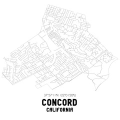 Concord California. US street map with black and white lines.