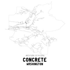 Concrete Washington. US street map with black and white lines.