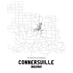 Connersville Indiana. US street map with black and white lines.