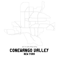 Conewango Valley New York. US street map with black and white lines.