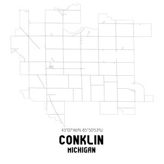 Conklin Michigan. US street map with black and white lines.