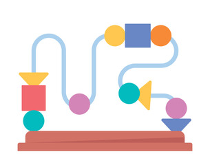 Baby toy icon. Sticker with simple educational constructor with geometric shapes on wooden stand. Design element for advertising banners. Cartoon flat vector illustration isolated on white background