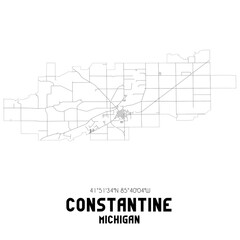 Constantine Michigan. US street map with black and white lines.