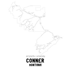 Conner Montana. US street map with black and white lines.