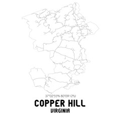 Copper Hill Virginia. US street map with black and white lines.