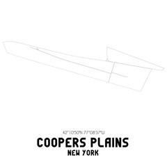 Coopers Plains New York. US street map with black and white lines.