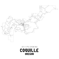 Coquille Oregon. US street map with black and white lines.