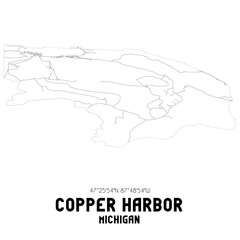 Copper Harbor Michigan. US street map with black and white lines.