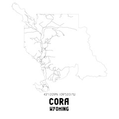 Cora Wyoming. US street map with black and white lines.