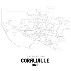 Coralville Iowa. US street map with black and white lines.