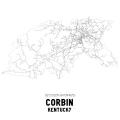 Corbin Kentucky. US street map with black and white lines.