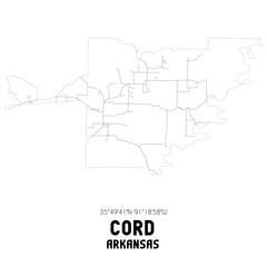 Cord Arkansas. US street map with black and white lines.