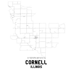 Cornell Illinois. US street map with black and white lines.