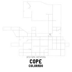 Cope Colorado. US street map with black and white lines.