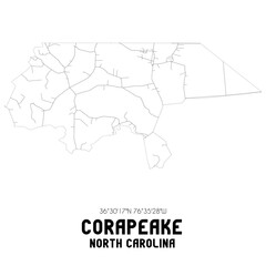 Corapeake North Carolina. US street map with black and white lines.