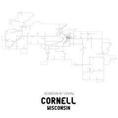 Cornell Wisconsin. US street map with black and white lines.