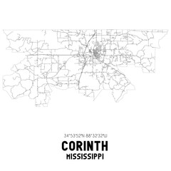 Corinth Mississippi. US street map with black and white lines.