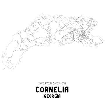 Cornelia Georgia. US street map with black and white lines.