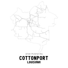 Cottonport Louisiana. US street map with black and white lines.