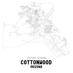 Cottonwood Arizona. US street map with black and white lines.