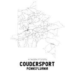 Coudersport Pennsylvania. US street map with black and white lines.