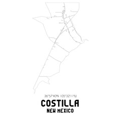 Costilla New Mexico. US street map with black and white lines.