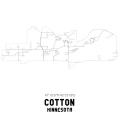 Cotton Minnesota. US street map with black and white lines.