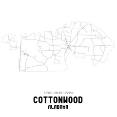 Cottonwood Alabama. US street map with black and white lines.
