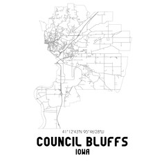 Council Bluffs Iowa. US street map with black and white lines.