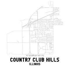 Country Club Hills Illinois. US street map with black and white lines.