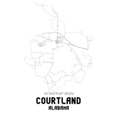 Courtland Alabama. US street map with black and white lines.