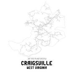 Craigsville West Virginia. US street map with black and white lines.