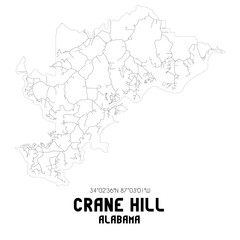 Crane Hill Alabama. US street map with black and white lines.