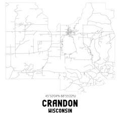 Fototapeta na wymiar Crandon Wisconsin. US street map with black and white lines.