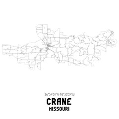 Crane Missouri. US street map with black and white lines.
