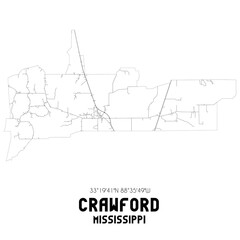 Crawford Mississippi. US street map with black and white lines.