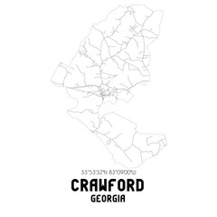 Crawford Georgia. US street map with black and white lines.