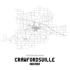 Crawfordsville Indiana. US street map with black and white lines.