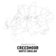Creedmoor North Carolina. US street map with black and white lines.
