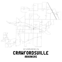 Crawfordsville Arkansas. US street map with black and white lines.