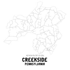 Creekside Pennsylvania. US street map with black and white lines.